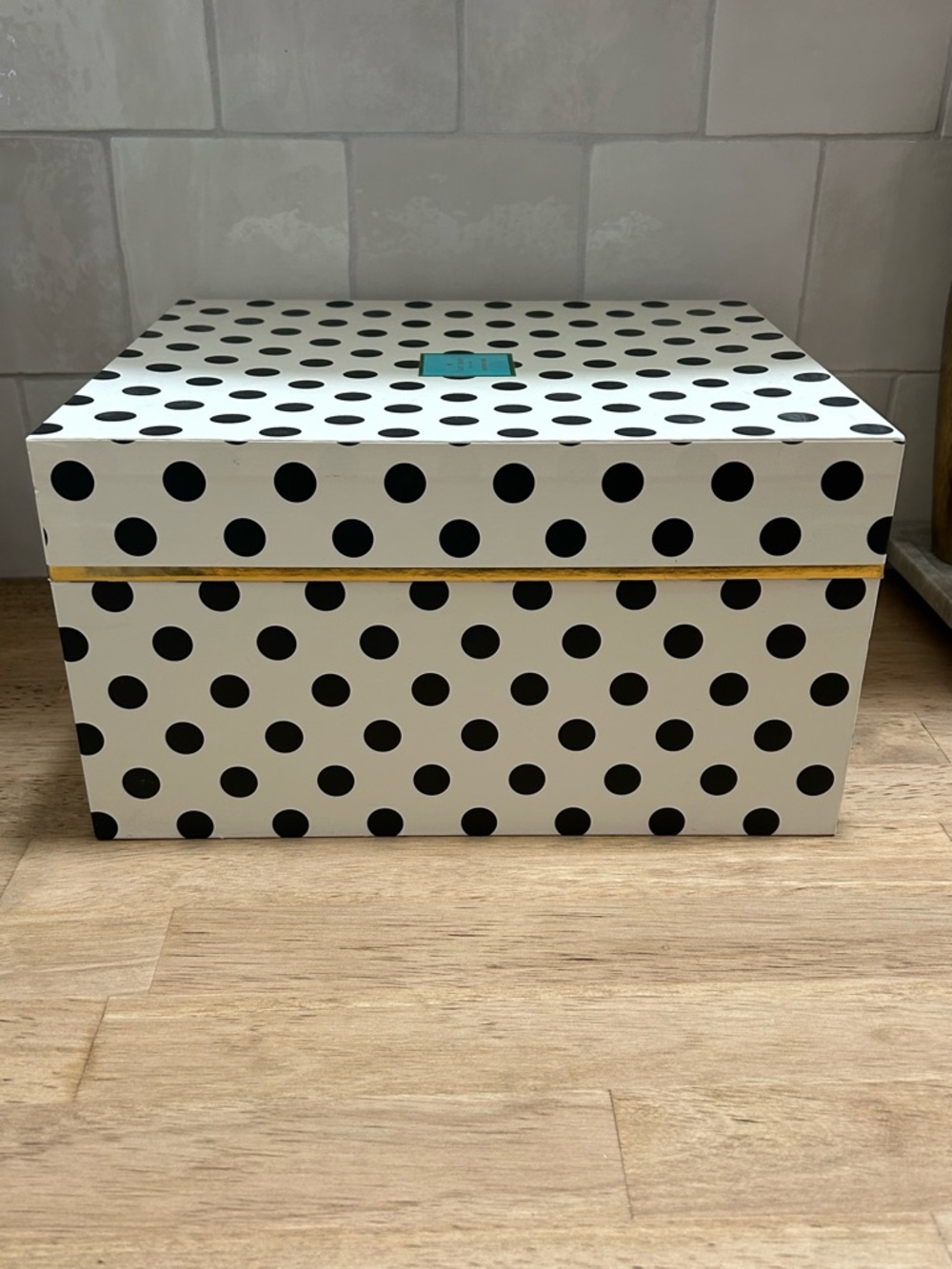 kate spade Black & White Polka Dot Decorative Storage Box with Gold Trim - Picture 4 of 6